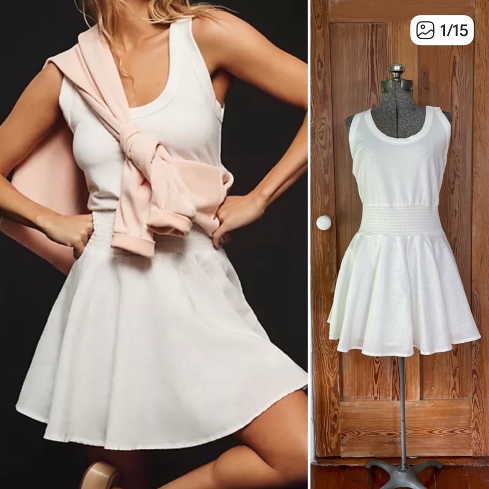 Anthropologie Sundays Malory Cotton Blend White Sleeveless Mini Dress S